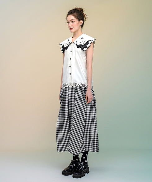 Butterfly Embroidery Collar Blouse